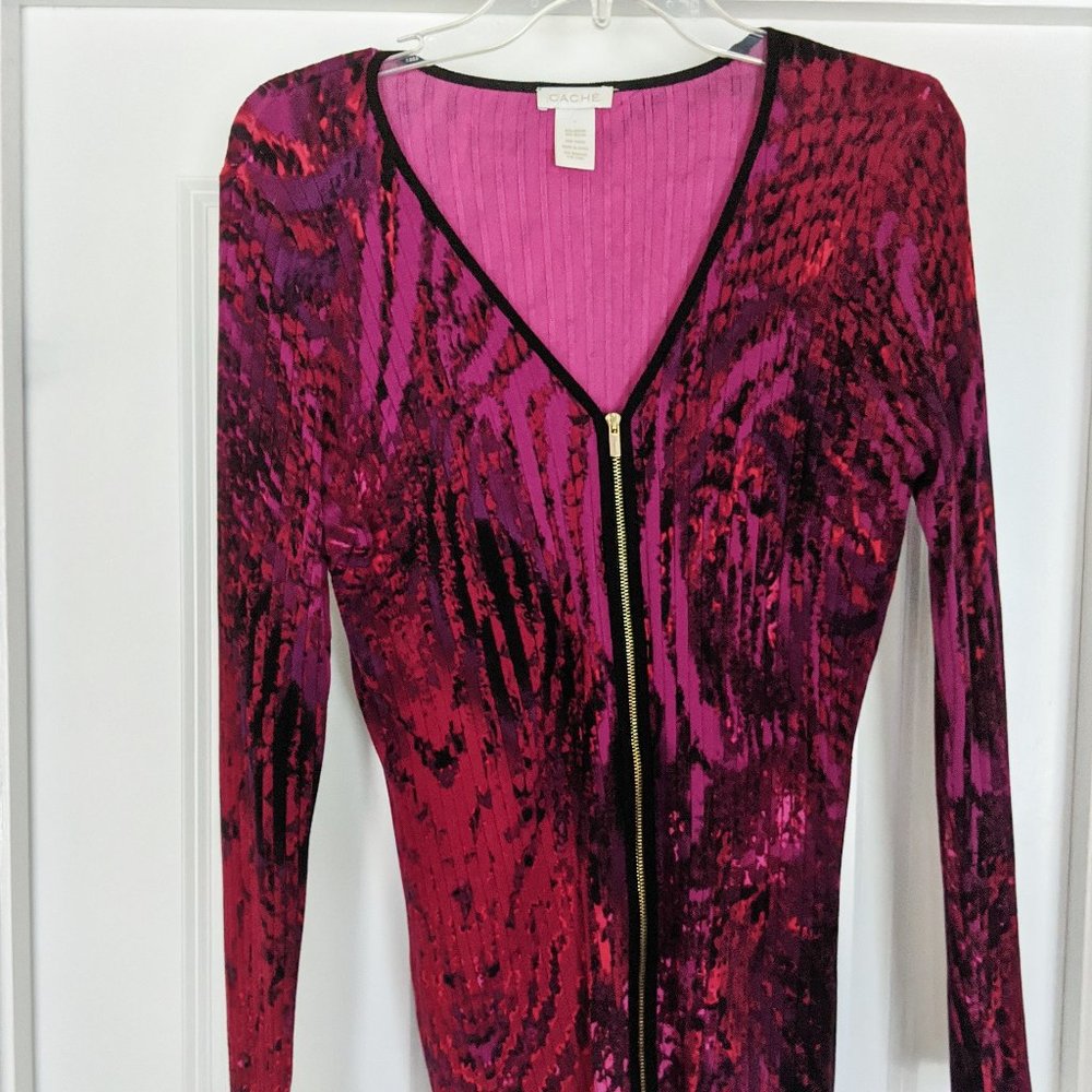 CACHE Zip up Pink Leopard sweater L